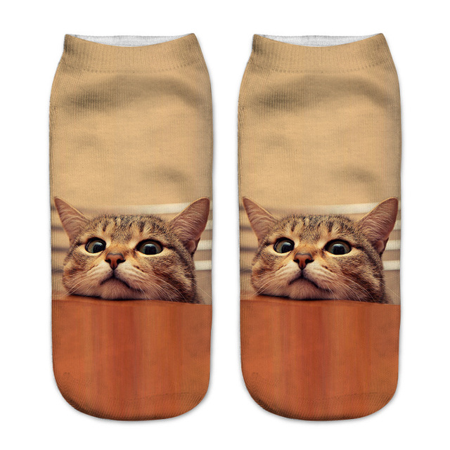 3D Printing Children Socks Funny Design Cute Cat Socks Unisex Gift Low Ankle Funny Socks 6-12 Years