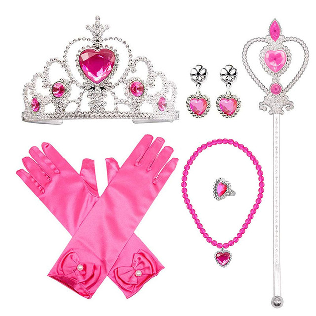 Princess Elsa jewelry set, accessories, gloves, wand, tiara, necklace, wig, princess dress, fancy dress