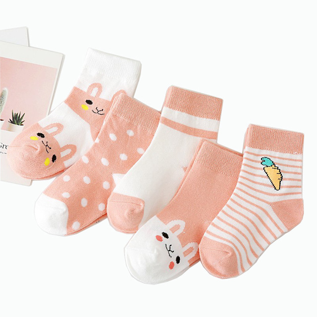 5pairs/lot 0 to 6 Years Kids Soft Cotton Socks Boy Girl Baby Cute Cartoon Warm Stripe Dots Fashion School Socks Autumn Spring