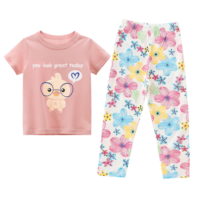 2pcs Kids Clothes Set Summer T-shirt Leggings Little Girl Print T-shirt and Pants Outfits Baby Girl Leggings