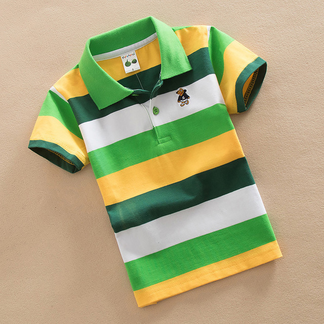 Jargazol T-shirt Children's Clothing Turn-down Collar T-shirt Summer Baby Boys Striped Color Baby Clothes