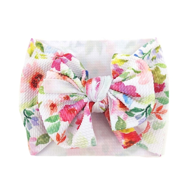 Newborn Baby Girl Big Bowknot Headband Rainbow Sunflower Print Infant Wide Hairband Toddler Turban Knotted Elastic Headwrap