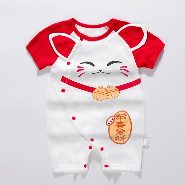 0-24 months newborn romper infant stuff baby clothes girl summer T-shirt with lucky cat kitty duck unisex clothes baby outfit