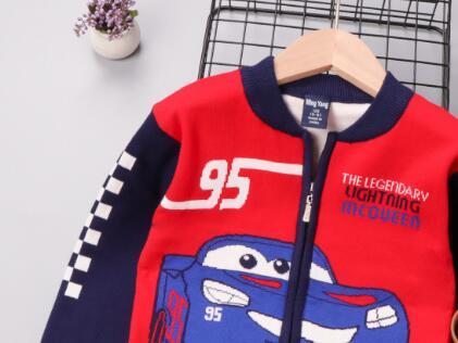 Autumn Little Boys Clothes Lightning McQueen Embroidery Knit Cardigan Sweater Winter Clothes Christmas Fashion Children Tops