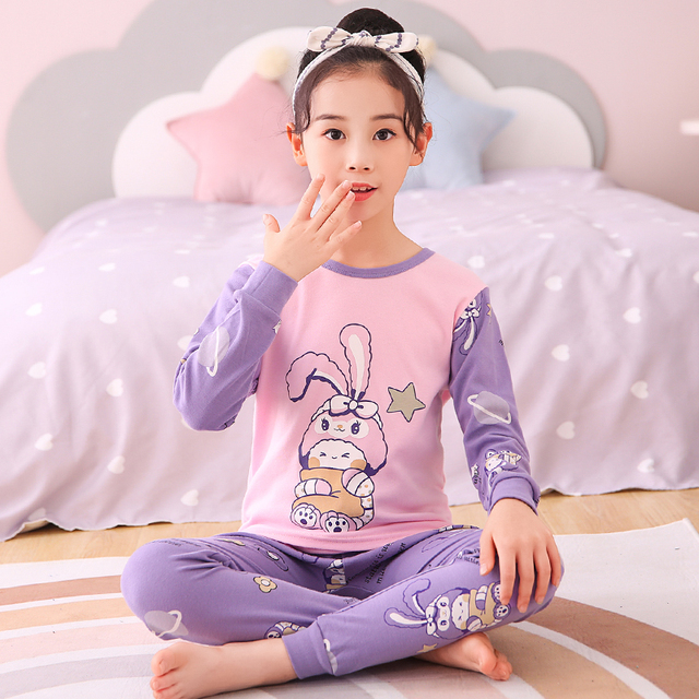 Easter Pajamas Kids Pajamas Girl Sleepwear Set Cotton Rabbit Top+Pants Pajama Outfit Long Sleeve 2pc Pink Children Night Clothes