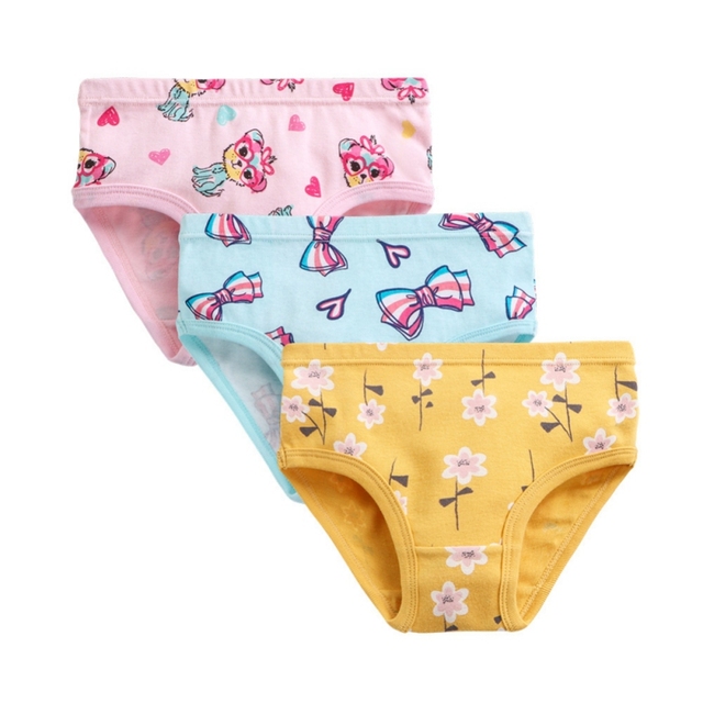 Weixinbuy 3pcs/pack Cotton Kids Briefs Children Girls Cute Cartoon Briefs Underwear 3-10Y