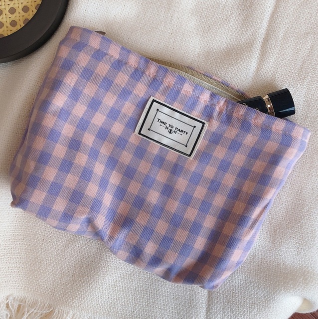 Korean Cosmetic Bag Plaid Beauty Pouch Necesserie Makeup Clutch Cosmetic Organizer Women Large Travel Cosmetic Bag Beauty