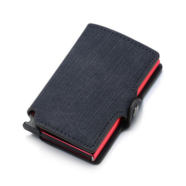 Dual RFID Aluminum Card Holder For Men Vegan Leather Card Wallet Card Holder With Automatic Pop Up