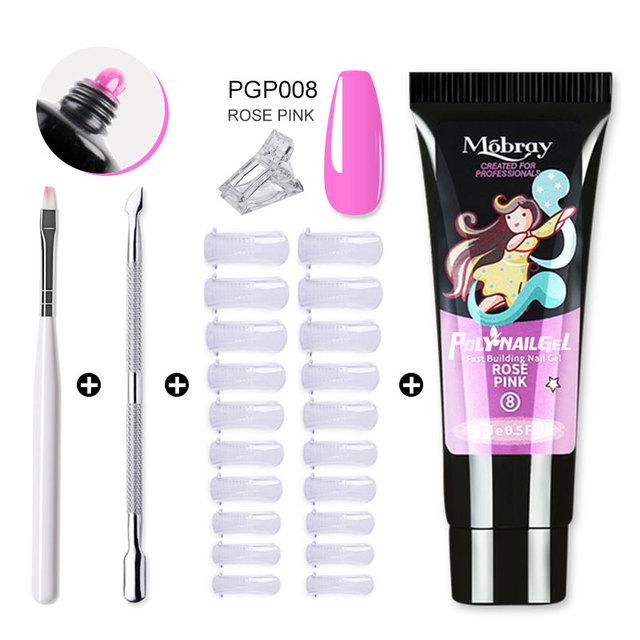 Poly Extension Gel Set 5/2pcs Acrylic Gel Kit Clear Camouflage Color Nail Tip Shape Crystal UV Gel Slice Brush Nail Art Tools