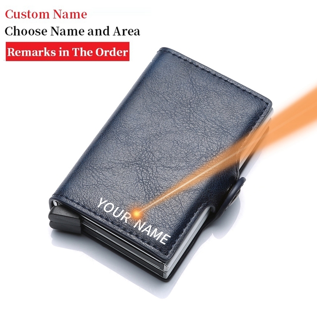 Custom Name Credit Card Holder Men Double Carbon Fiber Counter Rfid Card Holder Metal Wallet Business Bank Credit Card Small Wallet