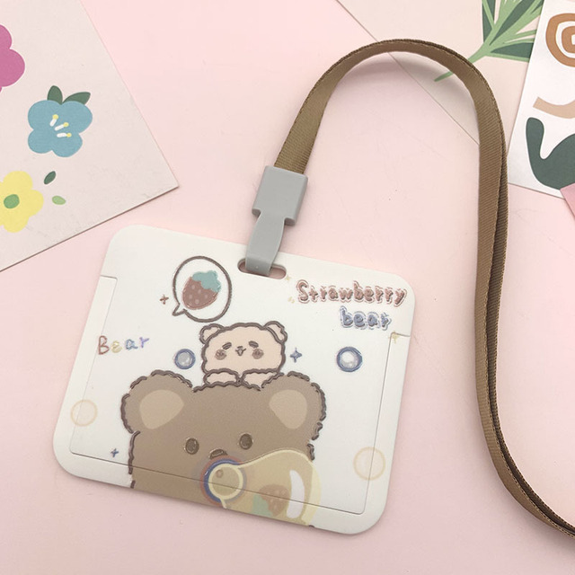 New Women Card Holder Lanyard ID Badge Card Holders Girls Cute Bear Bank Certificate Photocard Name Card Cover Female