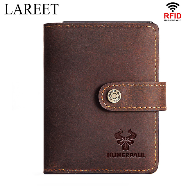 Short RFID Men Thin Bank Wallets Credit Card Holder Slim Male Nut Zipper Hasp Purse Genuine Leather Passport Travel Bags