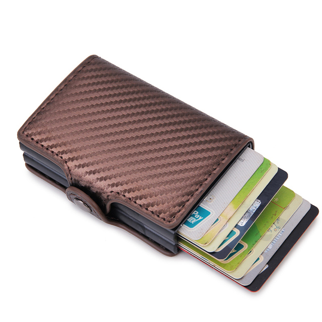 DIENQI- Genuine Leather Anti-Rfid Card Holder for Men Simple Male Wallet Aluminum Metal Card Holder