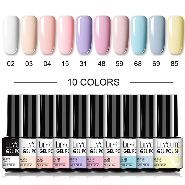 LILYCUTE 10/20/8/2pcs Gel Nail Polish Set Semi Permanent Glitter Hybrid Varnish Base Top Coat Soak Off UV LED Nails Gel