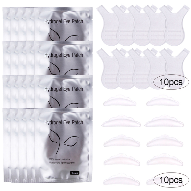 40/70pcs Y Shape Brush Silicone Eyelashes Curler Reusable Lash Lifting Perm Pad Hydrogel Patches Under Eye Eyelash Extension Kit