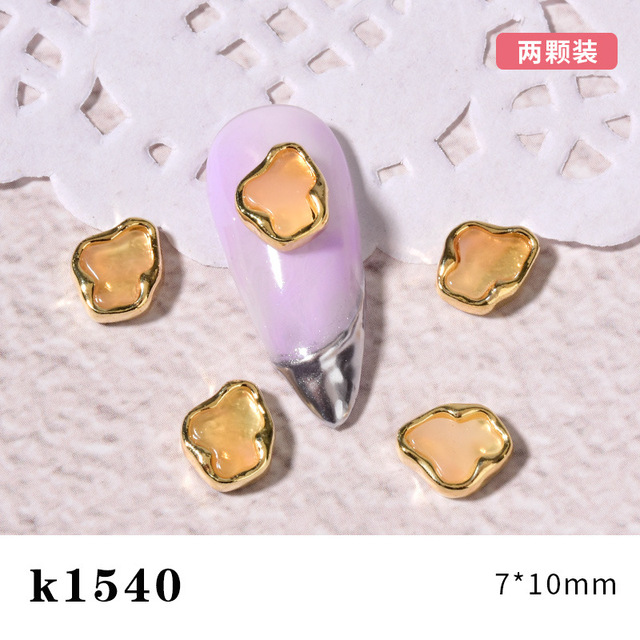 3pcs New Japanese Manicure Metal Amber Four-leaf Clover Shell Butterfly Manicure Gold Edge Irregular Gemstone Jewelry