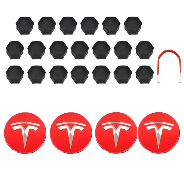 Tesla Model 3S X Wheel Center Caps Hub Caps Screw Cap Kit Decorative Tire Cap Modification Accessories Tesla Car Emblem Badge