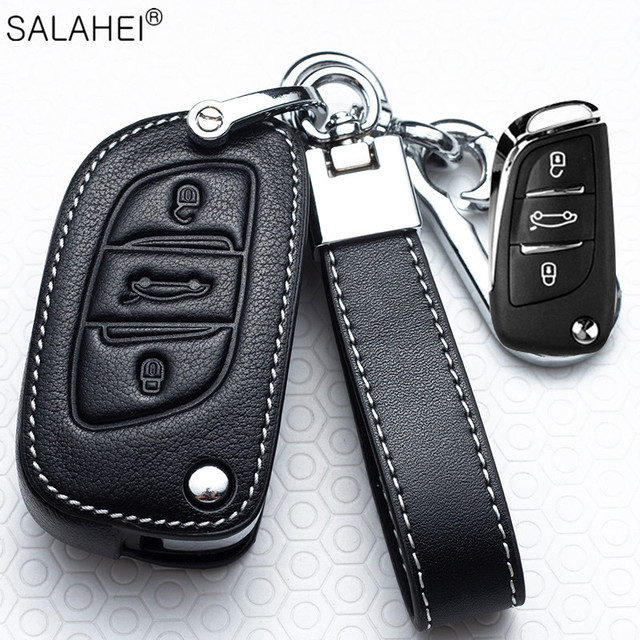 Leather Car Key Case Covers For Peugeot 107 206 207 208 306 307 301 308S 407 2008 3008 4008 5008 RCZ For Citroen C1 C2 C3 C4 C5