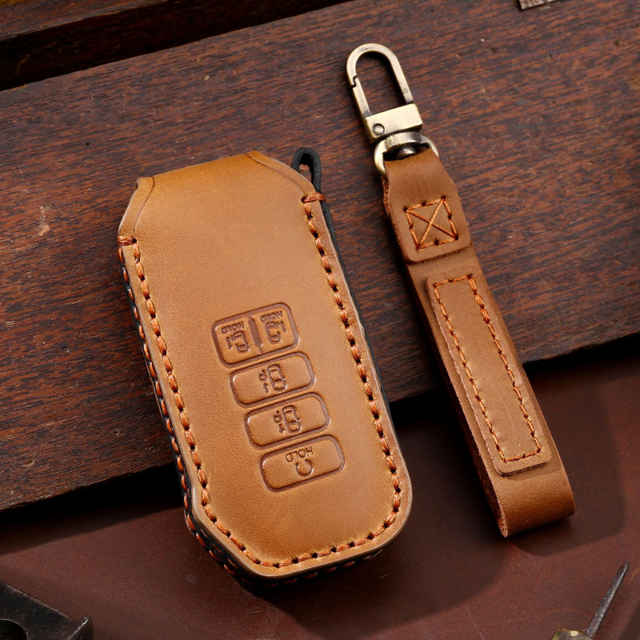 Luxury Car Key Cover Case Genuine Leather Keychain Accessories For Kia Ev6 Seltos K5 Sorento Mq4 7 Button Keyring Holder Shell