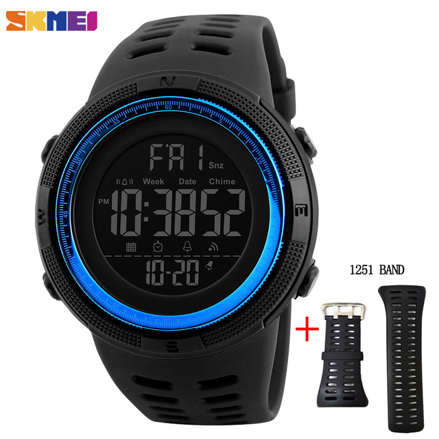 SKMEI Fashion Outdoor Sports Watch Men Multifunction Watches Alarm Clock Chrono 5Bar Waterproof Digital Watch reloj hombre 1251