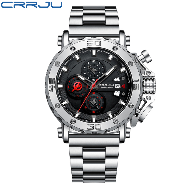 Relogio Masculino CRRJU Sport Chronograph Mens Watches Luxury Brand Full Steel Quartz Watch Waterproof Big Double Watch Men