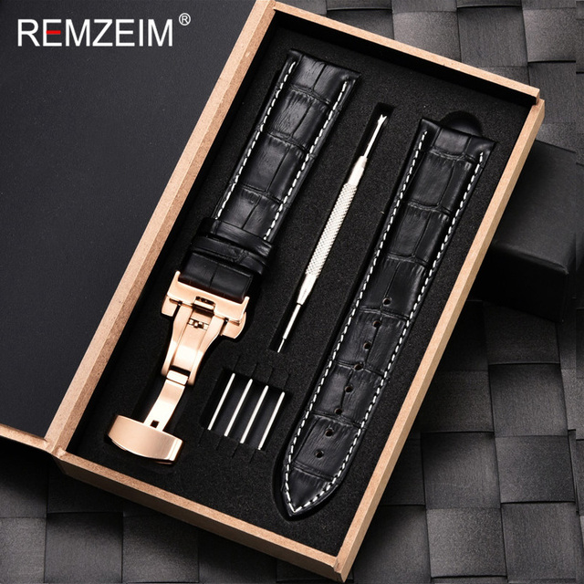 Remz Patterned - Genuine calfskin leather watch strap size 16, 17, 18, 19, 20, 21, 22, 23 and 24mm, with box and watch accessories