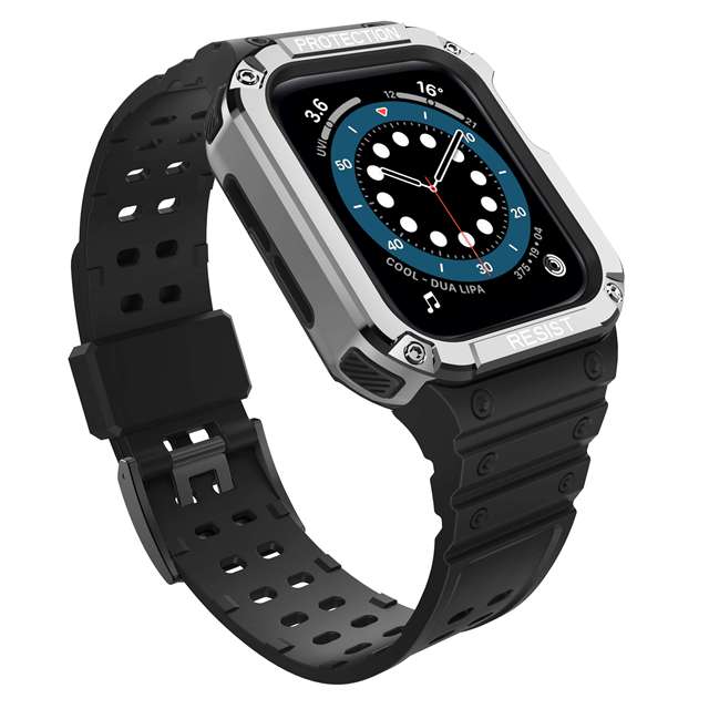 Case Bands Compatible with Apple Watch 45mm 41mm Moving Castle Rugged Metal Bumper Men Military Strap for IWatch 7 SE 6 5 4 3