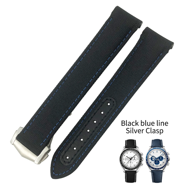 19mm 20mm 21mm High Quality Nylon Fabric Cowhide Watchband For Omega Seamaster AT150 De Ville Speedmaster Curved Watch Strap