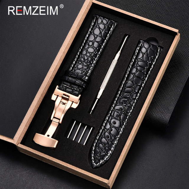 REMZEIM Calfskin Watchband 18mm 19mm 20mm 21mm 22mm 24mm Women Men Leather Strap Watch Band Accessories Wristband