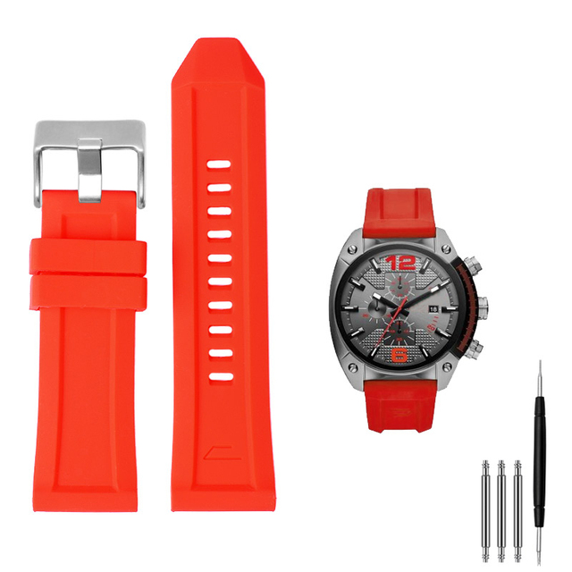 High quality silicone rubber watch band suitable for diesel dz4318/4323/4283/7315/4427 men waterproof soft big strap 24mm26mm