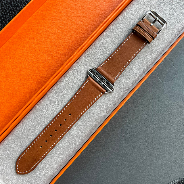 Kebitt High Quality Swift or Barenia Leather Single Round Smart Watch Strap for Apple Watch 7 6 Se 5 4 3 Strap 40mm 44mm 41mm 45mm