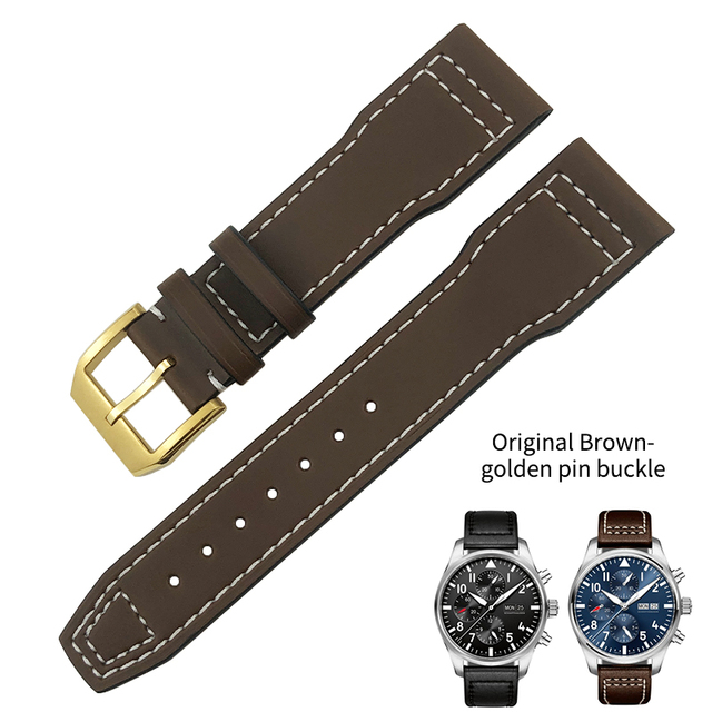 20mm 21mm 22mm High Quality Cowhide Genuine Leather Watchband Suitable for IWC Pilot Mark 18 Soft Brown Watch Strap Tang Clasp