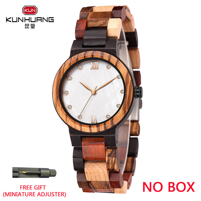 Kunhuang Ladies Watch Top Fashion New Wooden Quartz Watch Japan Movement Business Watch Great Gift Wood Boxmontre Femme