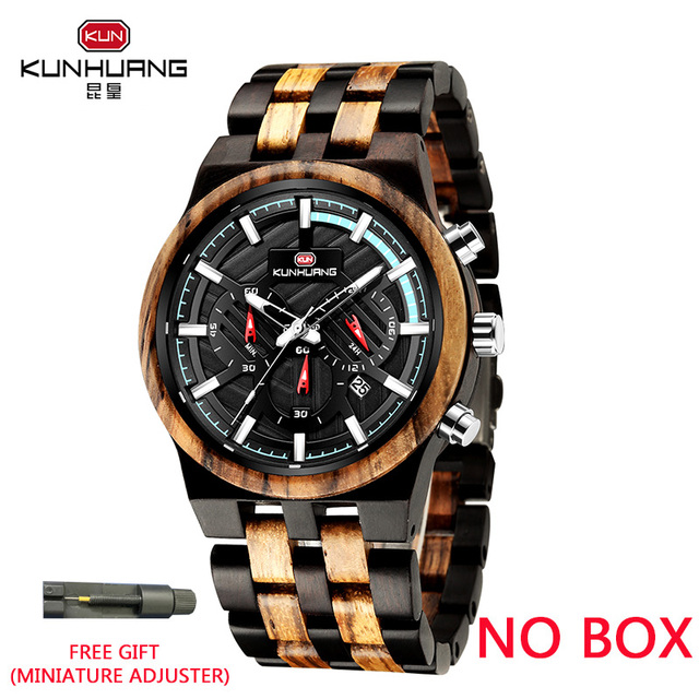 KUNHUANG Zebra Wood Men's Watch Luxury Brand Quartz Wrist Watches Wooden Gift Box Man Fashion Watch Dropshipping Herrenuhr