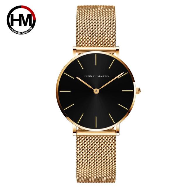 Japan Quartz Movement High Quality 36mm Hana Martin Women Stainless Steel Mesh Rose Gold Waterproof Ladies Watch Dropshipping