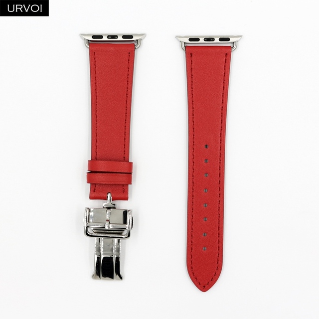 URVOI Deploy Buckle Strap for Apple Watch Series 7 6 SE 5 4 3 2 1 Strap for iwatch Strap Round Single Leather Watch Strap Swift