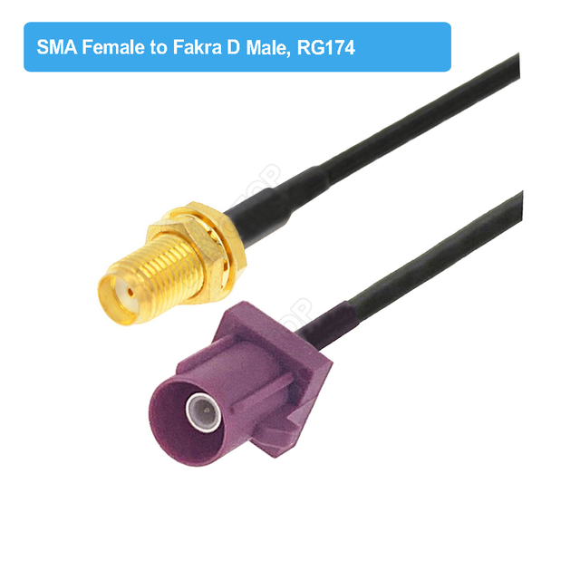 RAL4004 Male/Female Fakra D to SMA Male Right Angle RG174 Cable Adapter GSM Antenna Extension Cord RF Coaxial Pigtail Jumper