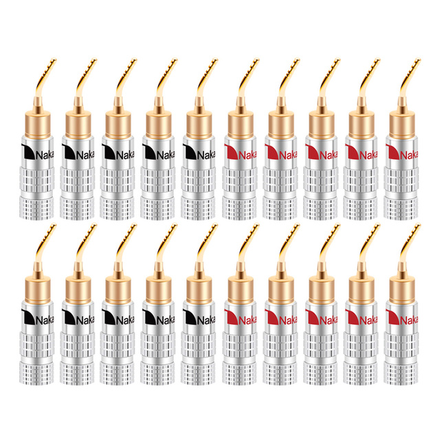 20pcs/10pairs Nakamichi Banana Plug 24K Gold Plated 4mm Banana Connector With Screw Lock For Audio Jack Speaker Plugs Black And Red