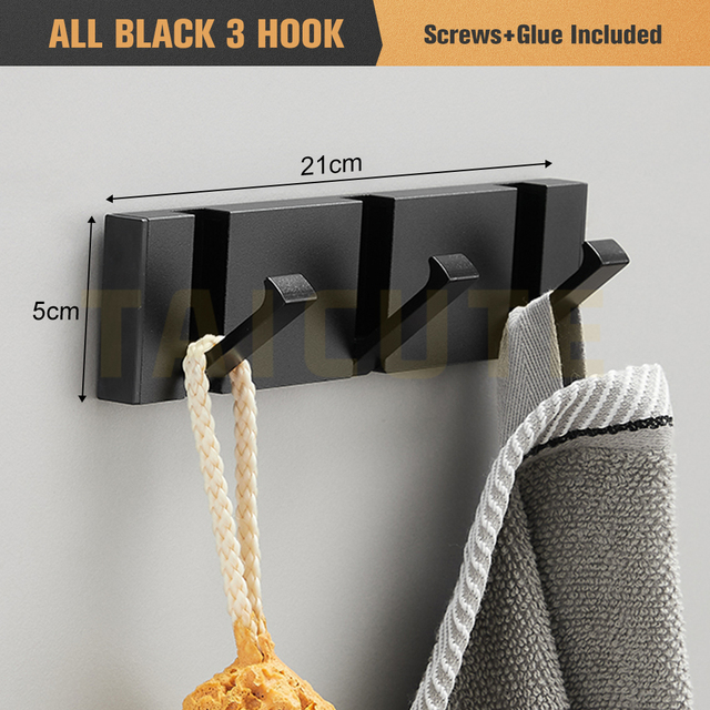 TAICUTE Folding Towel Hanger 2 Ways Fitting Wall Hooks Coat Clothes Rack for Bathroom Kitchen Bedroom Hallway, Black Gold