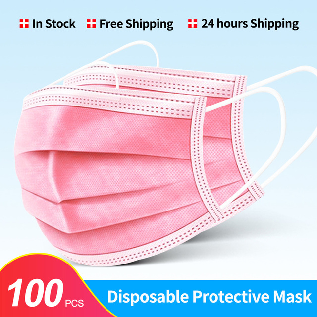 In Stock 10/100pcs Disposable Nonwoven Face Mask 3 Layers Anti Dust Respirator Mask With Elastic Ear Band For Adults