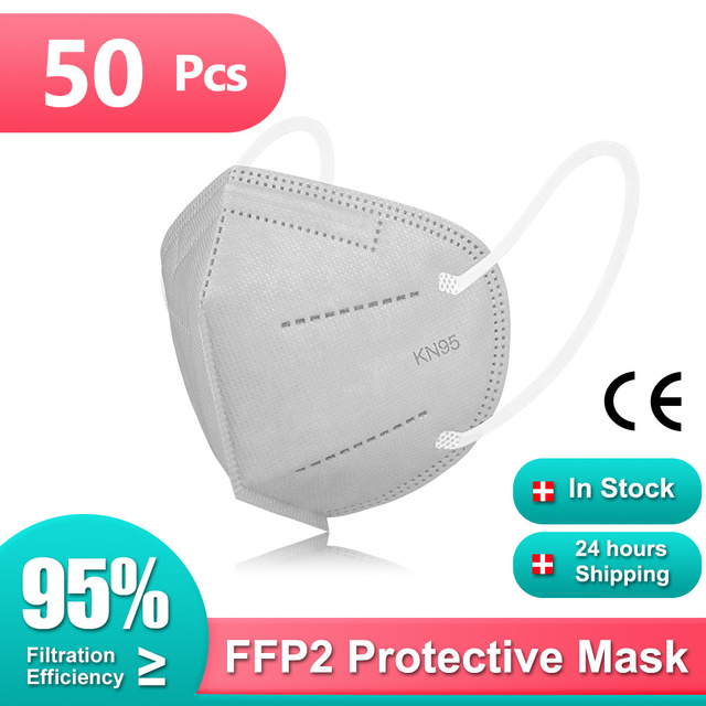 10-100 قطعة الكبار KN95 أقنعة FFP2 Mascarillas FPP2 Negras 5 طبقات قناع وجه واقي الوجه فلتر ffp2masque Noir الأسود