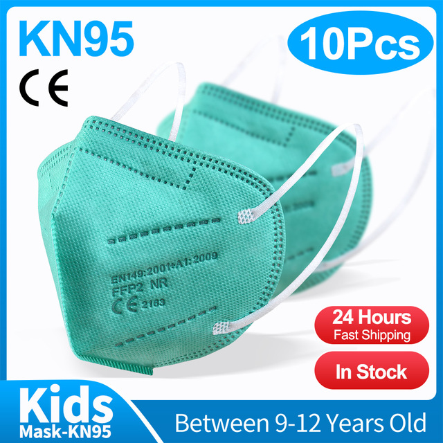 10-50 قطعة KN95 قناع N95MASK ffp2mask 9-12 سنوات للأطفال ffp2 mascarillas fpp2 niños homologadas negras masques منظمة ffpp2