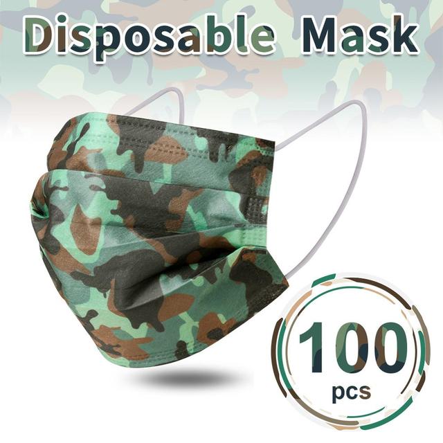 Camouflage disposable face mask 3 ply filter earbuds 100pcs protective face cover masque surgical mascarillas desechables