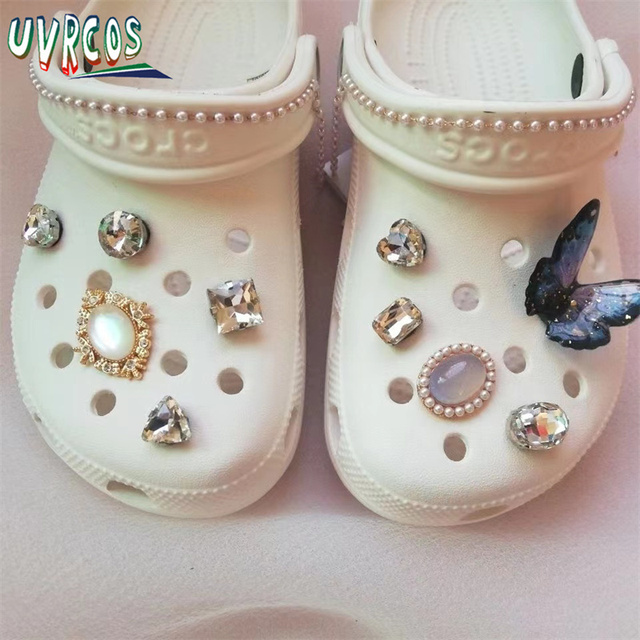 1 Set Handmade DIY Crocs Charms Bling JIBZ Buckle Rhinestone Accessories Metal Chain Clog Garden Shoe Decoration Girls 지지