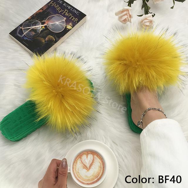 Ladies Slippers Flat Flip Flops Women Shoes Soft Luxury House Platforms Sandals Real Fur Slides Summer Fluffy Fashion Slippers