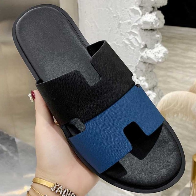 2022 summer luxury designer men leather flat sandals flat open toe comfort elegant wide fit mule slippers flip flop shoes 38-46