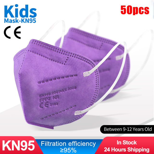 ffp2 kids mask anti-dust breathable 5 layers multicolor european specification reusable girls 9-12 years kn95 face mask