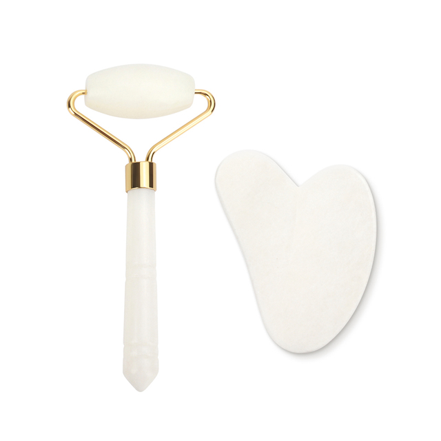 White Jade Roller Gua Sha Set White Jade Massager Anti Aging Eye Puffiness Wrinkle Skin Care Facial Massage Eyes Slimming