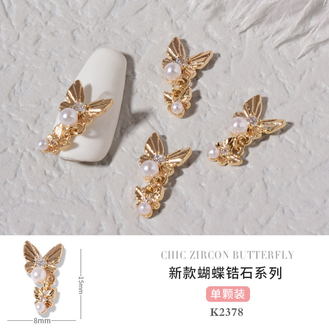 3pcs Butterfly manicure new luxury zircon nail drill paste three-dimensional metal pendant chain nail jewelry