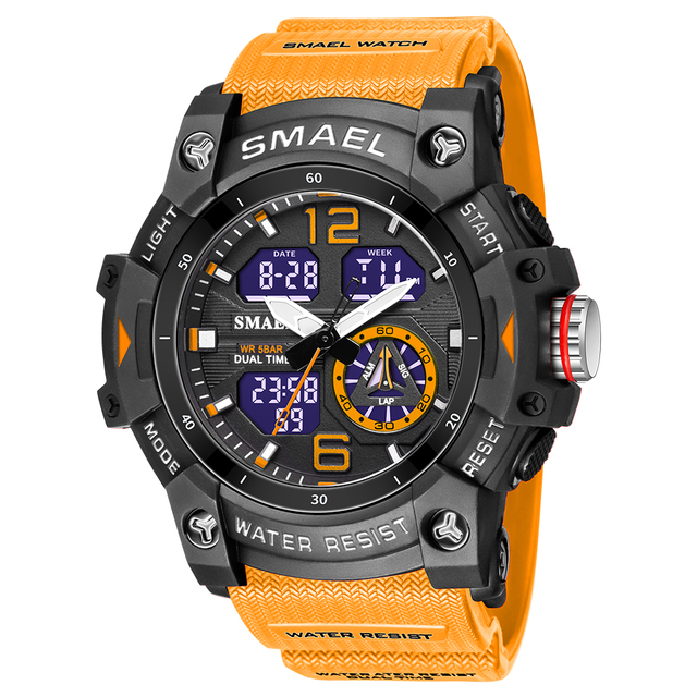 SMAEL 2022 New Men's Watches Dual Time Military Watches 50M Waterproof Men 8007 Shock Resistant Sport Watches Wtach Gifts